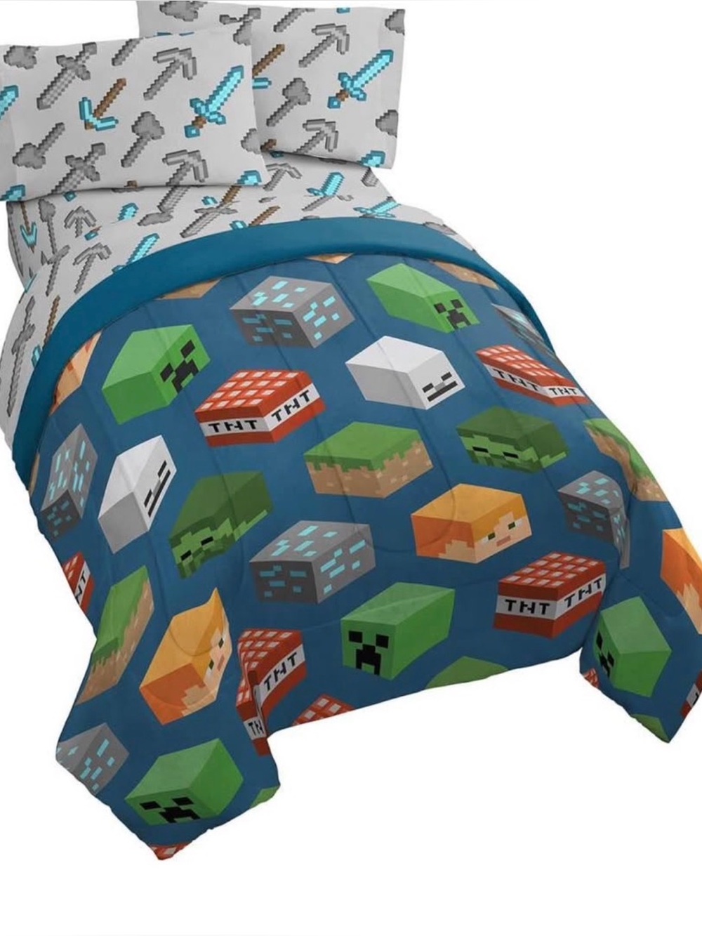 Kids Blue Minecraft Comforter Twin